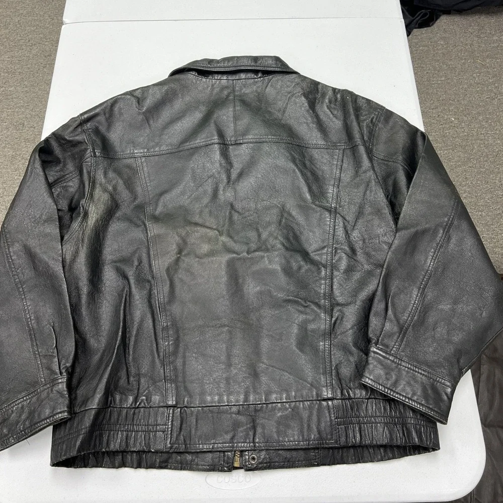 Adventure Bound Leather Jacket Mens L Black Bomber Quilted Lined Full Zip Vtg